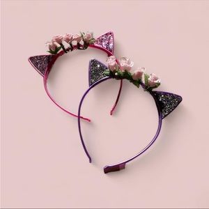 Handmade children’s cat ear headband (purple & black)